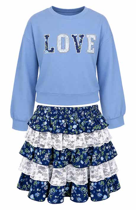Kids' 2-Piece Top & Tiered Lace Skirt Set