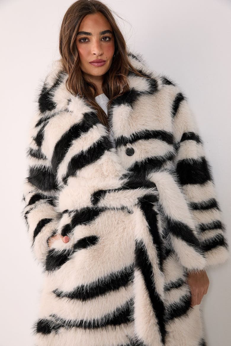 Faux Fur Collared Longline Coat, Alternate, color, Mono