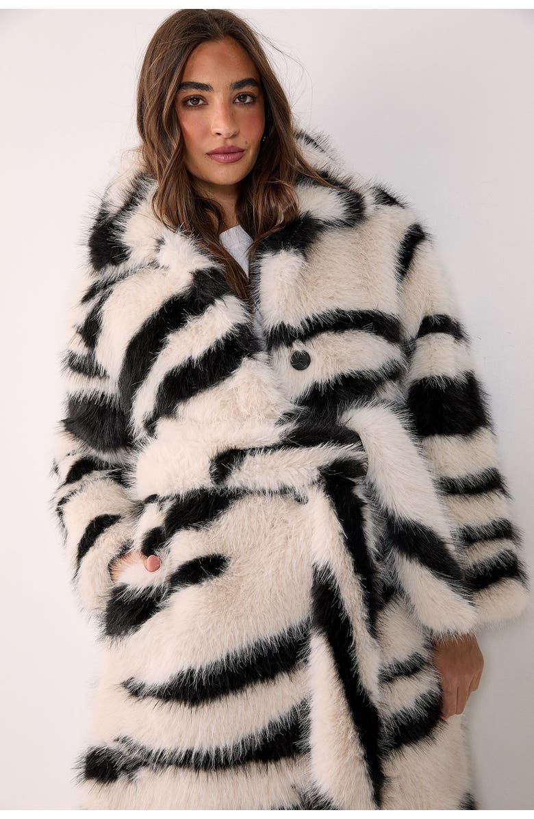 NASTY GAL Faux Fur Collared Longline Coat, Alternate, color, Mono