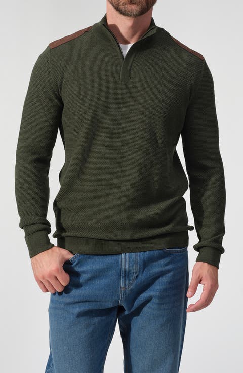 Faux Suede Trim Quarter Zip Pullover