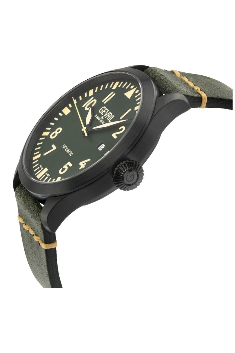 Vaughn Automatic Leather Strap Watch, 44mm, Alternate, color, GREEN