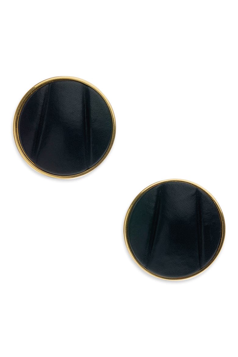 The Chloé Pleats Leather Clip-On Earrings, Main, color, BLACK