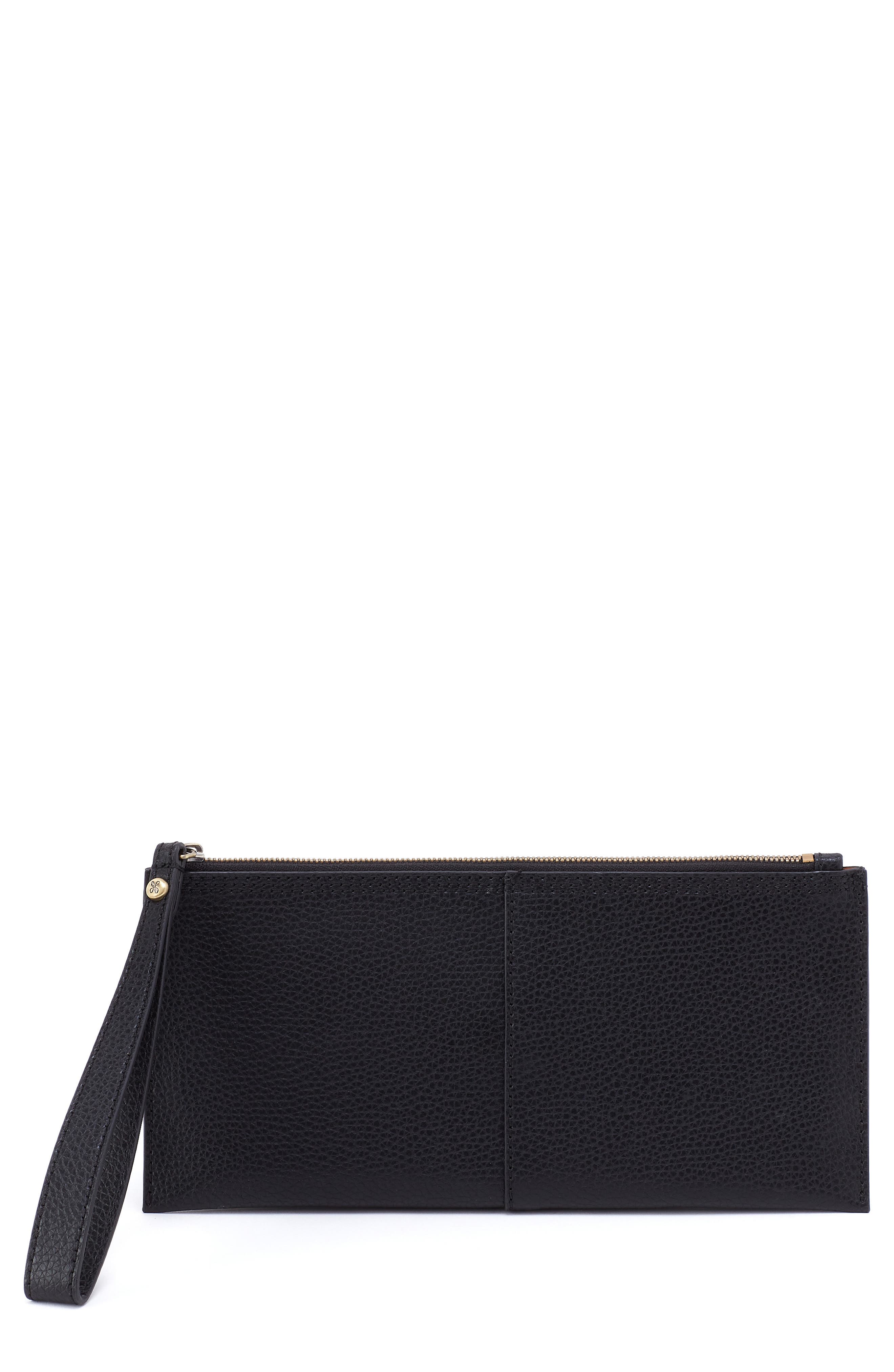 Large Vida Leather Wristlet, Main, color, BLACK  BISCUIT