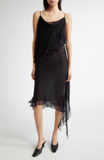 CONNER IVES Bias Cut Asymmetric Silk Chiffon Slipdress