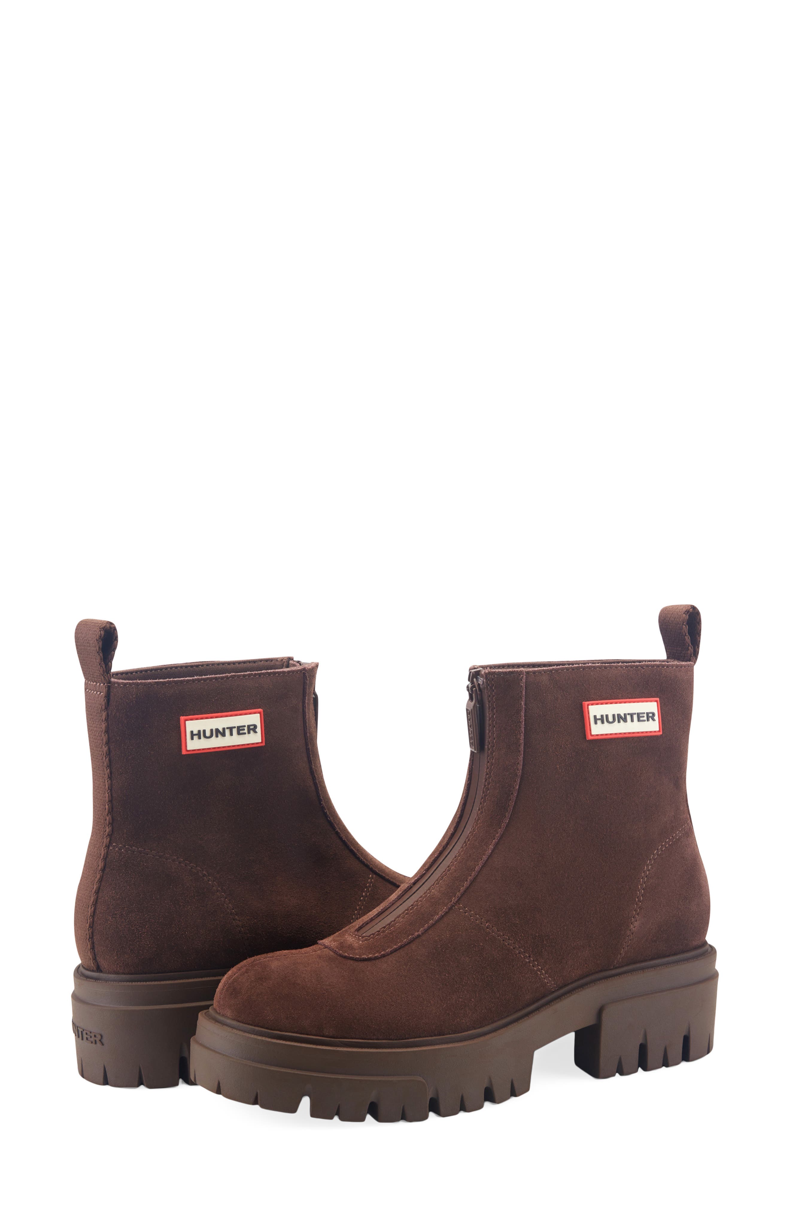Gemma Front Zip Leather Boot, Alternate, color, DARK NATURAL SUEDE