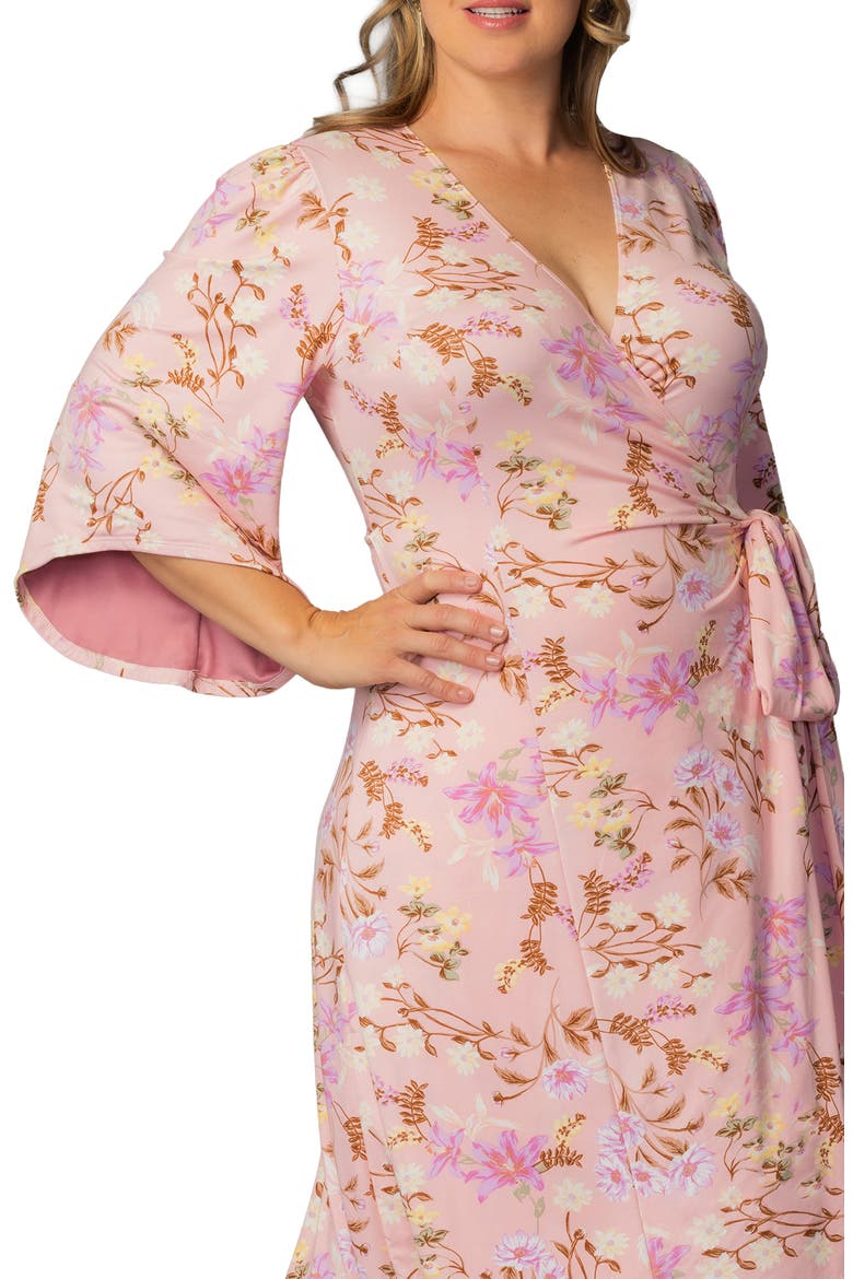 Gemini Floral Bell Sleeve Wrap Dress, Alternate, color, LIVELY PEACH FLORALS