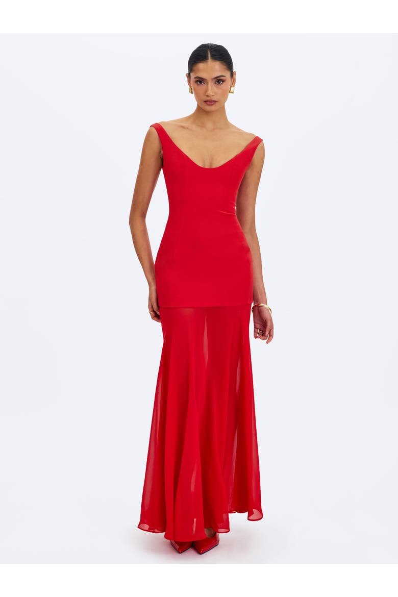 Verona Scoop Neck Flared Maxi Dress, Alternate, color, Red