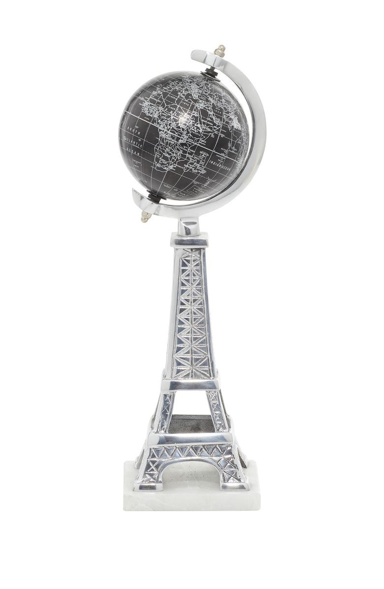 WILLOW ROW Glam Style Black PVC Globe On Aluminum Stand & Marble Base, Main, color, 