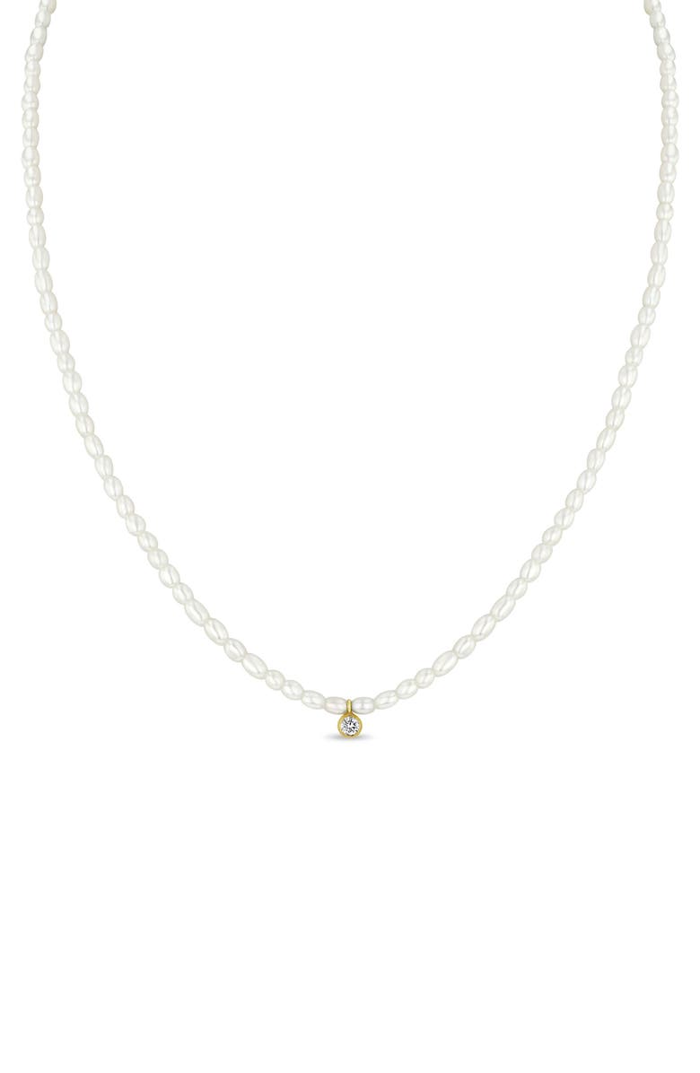 Zoë Chicco Freshwater Pearl Diamond Pendant Necklace, Main, color, 14K Yellow Gold