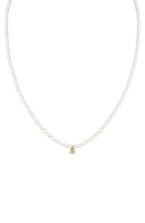 Freshwater Pearl Diamond Pendant Necklace