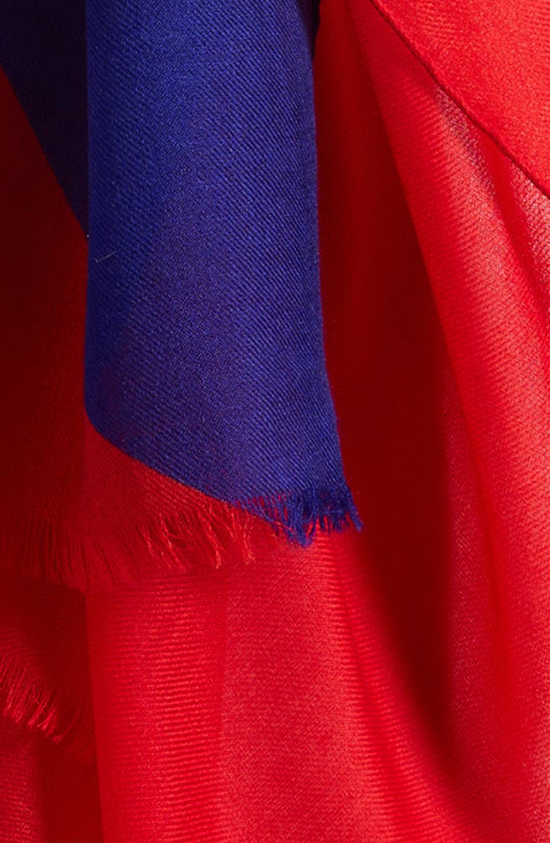 Akris High Plains Cashmere Fringe Scarf, Alternate, color, Vermillion-Lapis Blue