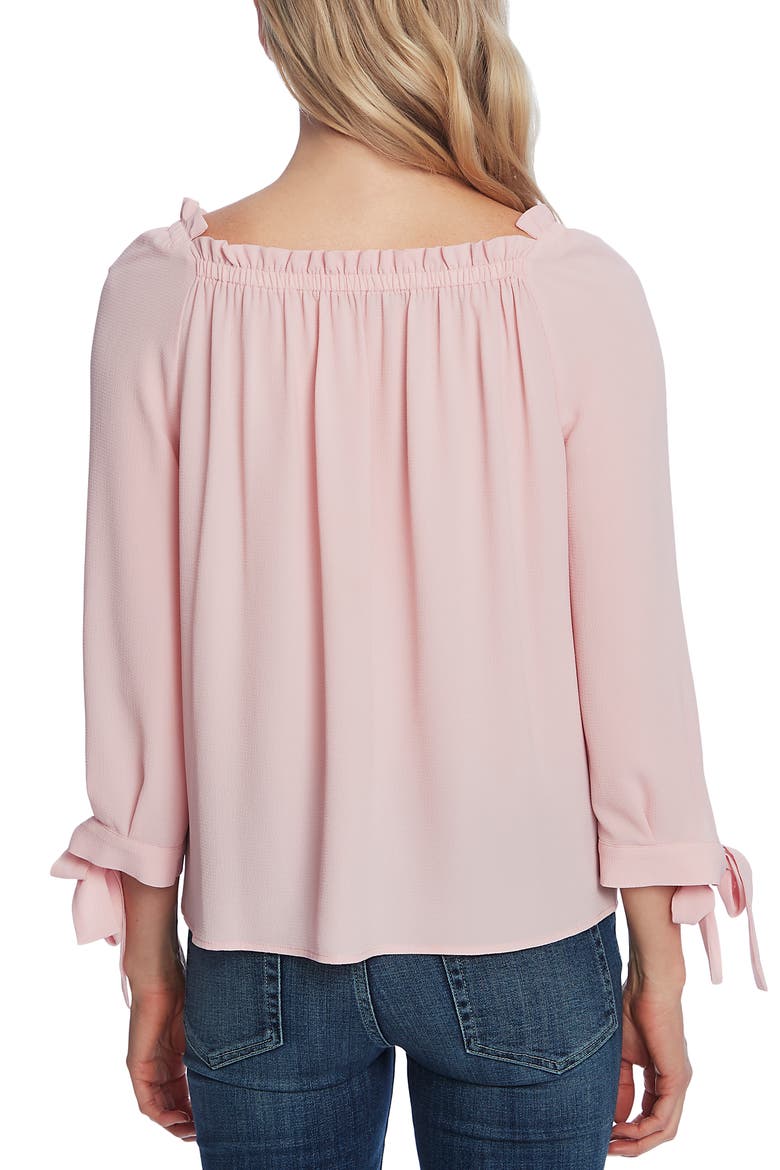 Square Neck Tie Cuff Crepe Top, Alternate, color, MOUNTAIN ROSE
