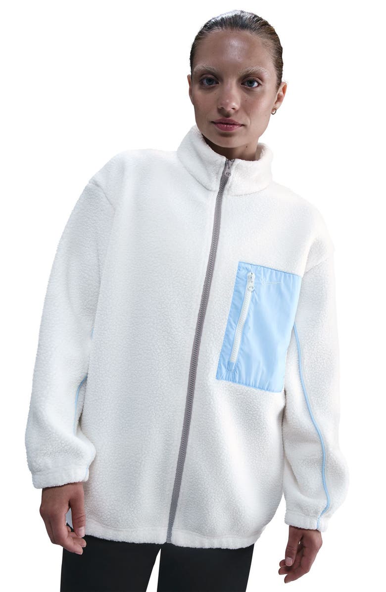 Nike Sportswear Textured Fleece Graphic Zip-Up Jacket, Alternate, color, Sail/ Celestine Blue/ Sail