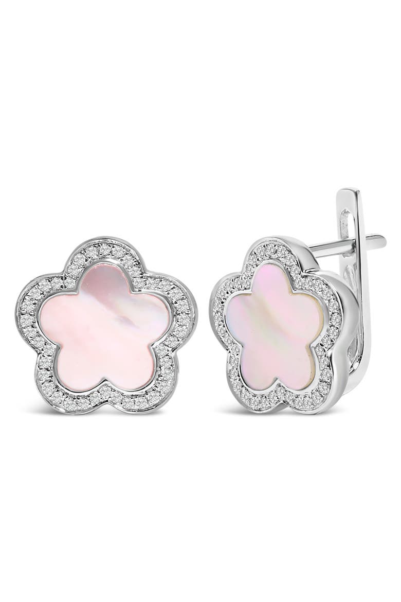 14K White Gold Mother of Pearl and 1/5 Cttw Diamond Halo Star Stud Earrings, Alternate, color, White