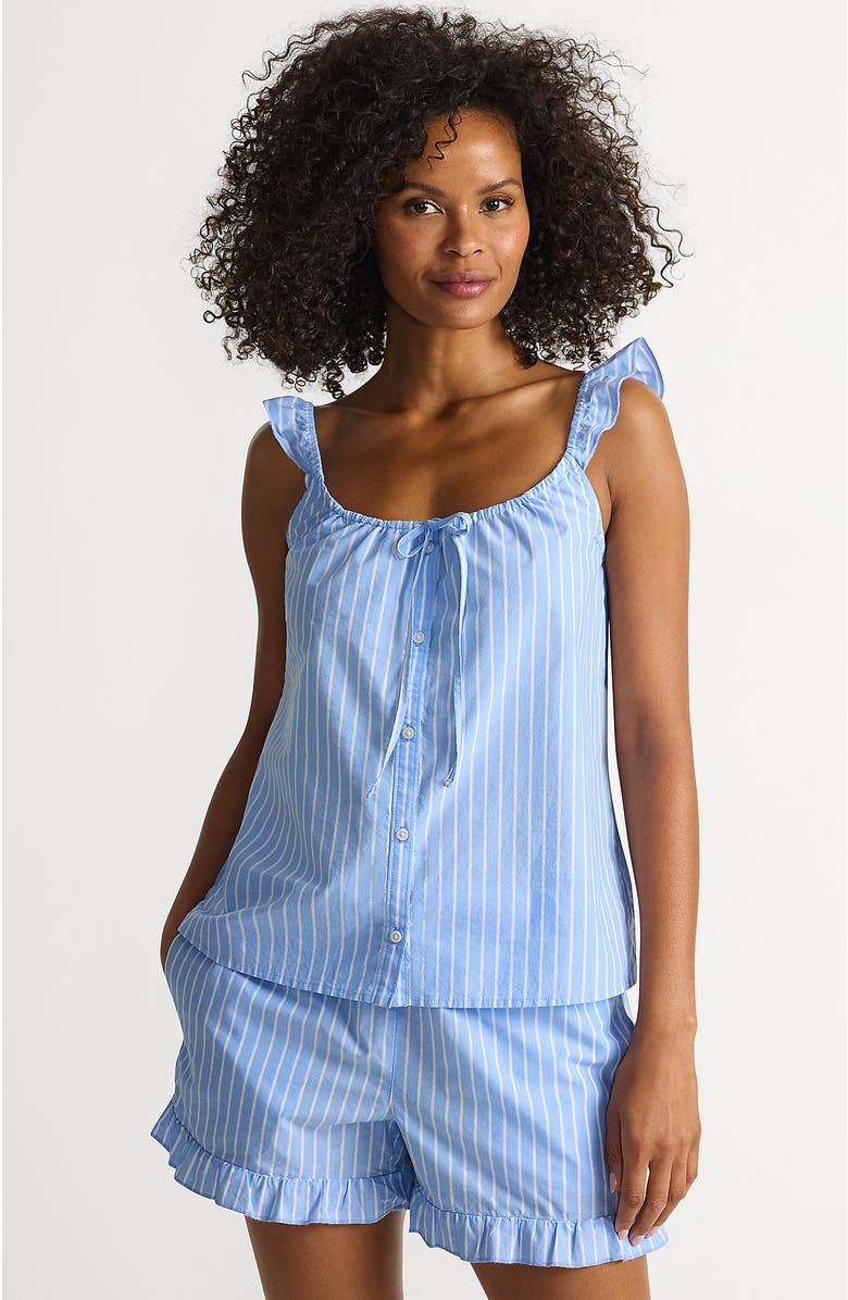 Lands' End Poplin 2 Piece Pajama Set - Tank Top and Shorts, Main, color, Blue/White Stripe