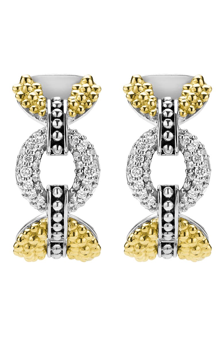 Caviar Lux 2-Tone Petite Link Diamond Hoop Earrings, Alternate, color, STERLING SILVER