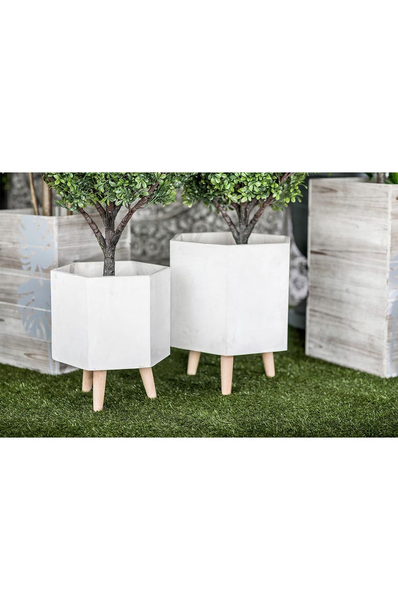COSMO BY COSMOPOLITAN White Magnesium Oxide Contemporary Planter with Wood Legs - Set of 2, Alternate, color, White