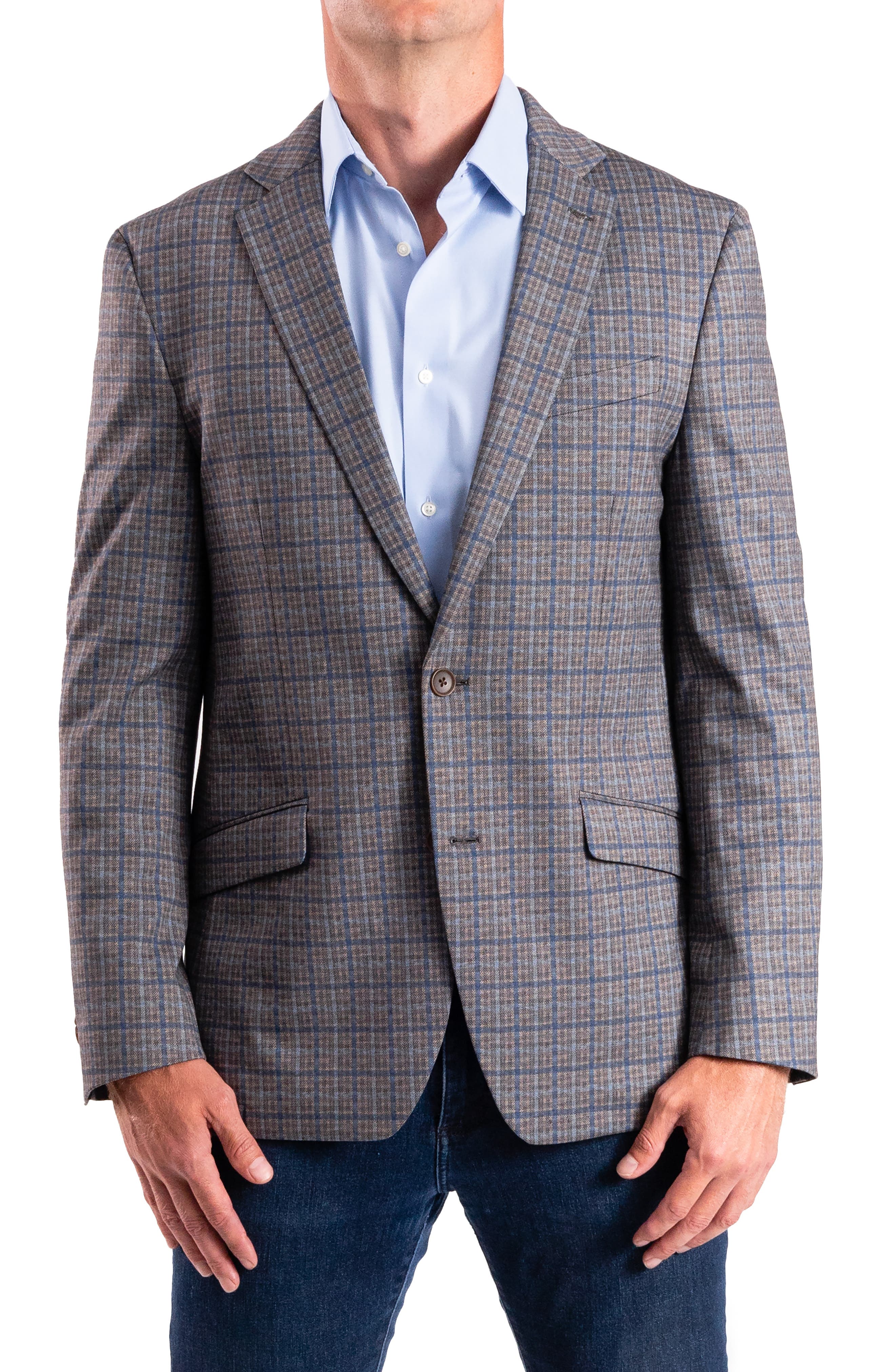 SAVILE ROW CO Tan Plaid Knit Sport Coat