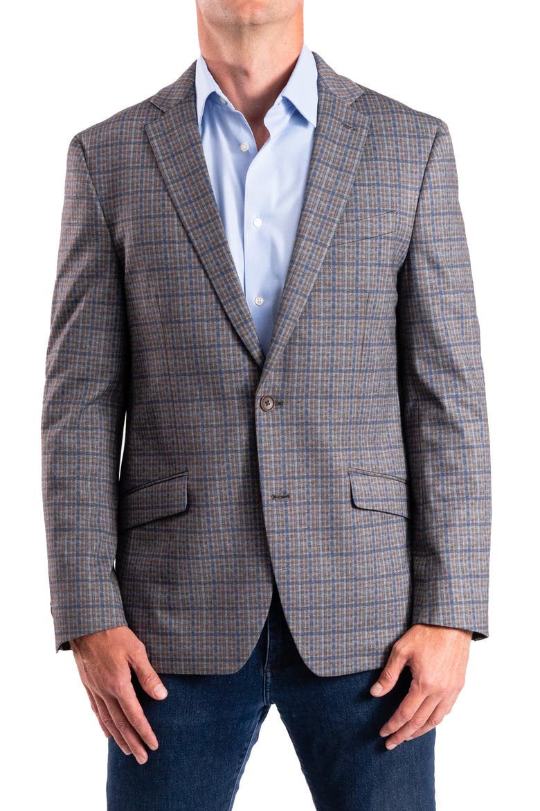 Tan Plaid Knit Sport Coat, Main, color, GREY MULTI