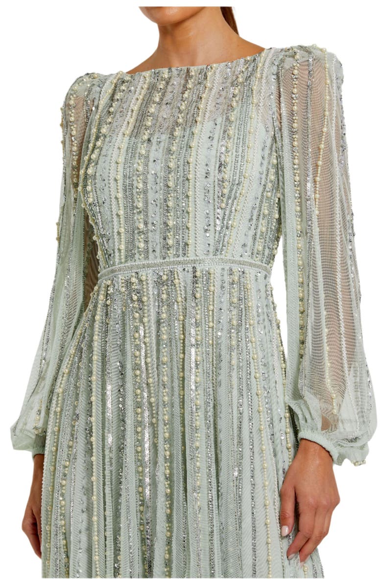Mac Duggal Women's Embellished Long Sleeve A-Line Evening Gown, Alternate, color, Mint