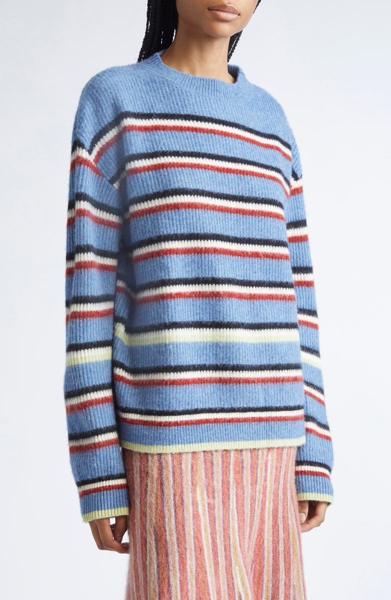 ZANKOV Halas Stripe Rib Merino Wool & Cashmere Crewneck Sweater, Alternate, color, Stripe-Cornflower