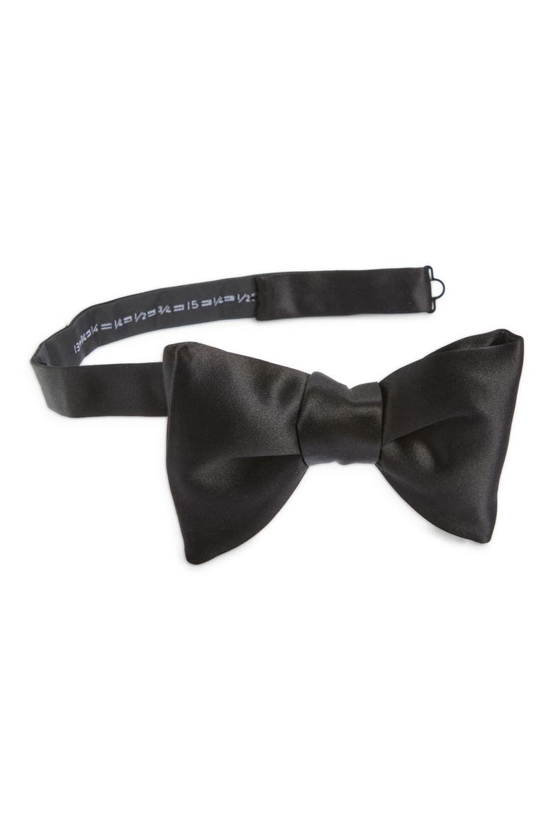 Pre-Tied Solid Satin Bow Tie, Main, color, NAA BLACK