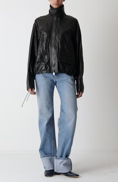 Brandon Maxwell The Harper Balloon Lambskin Leather Jacket | Nordstrom