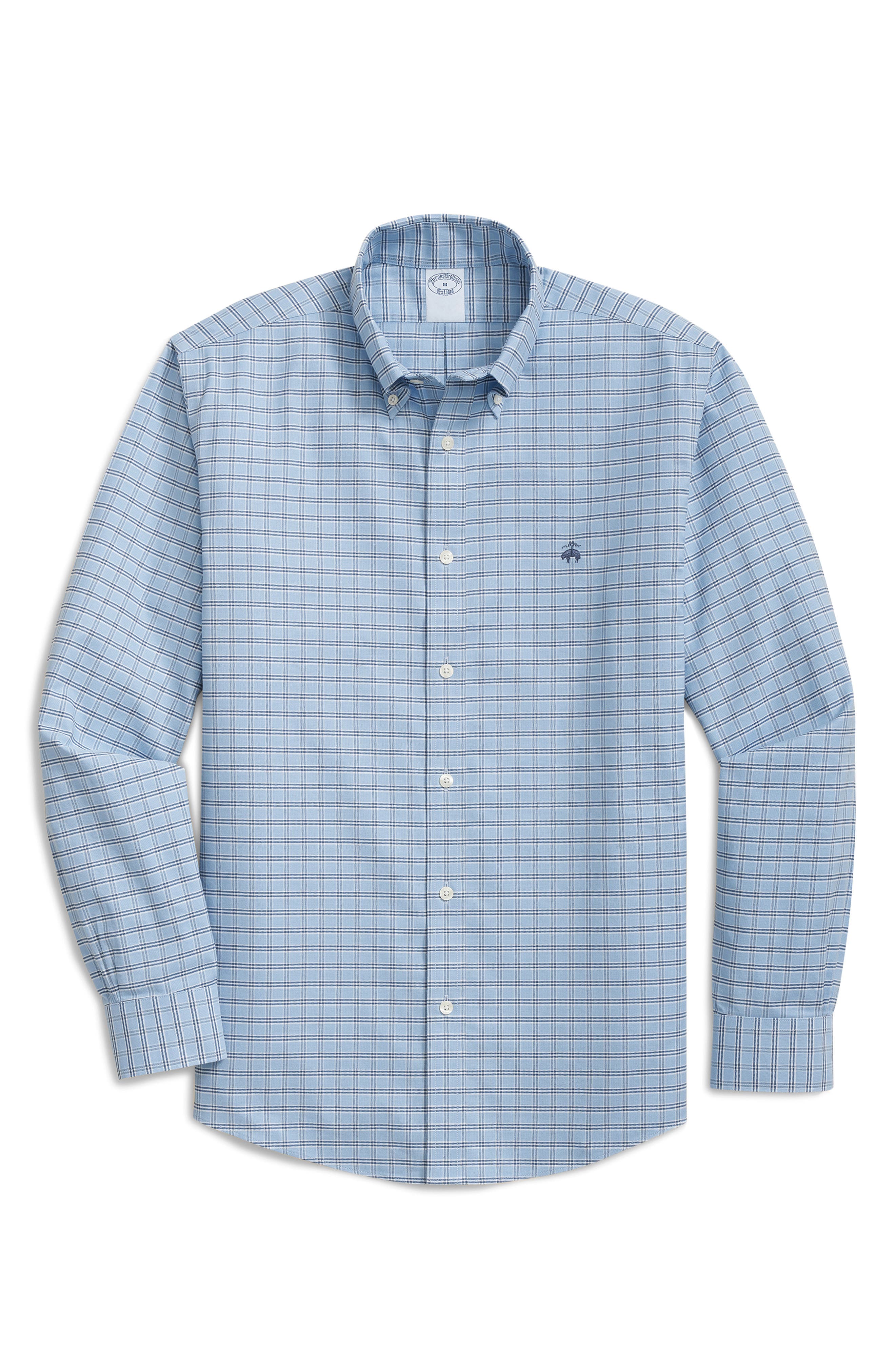 Brooks Brothers Non-Iron Check Cotton Stretch Oxford Button-Down Shirt in Vista Ground Check 