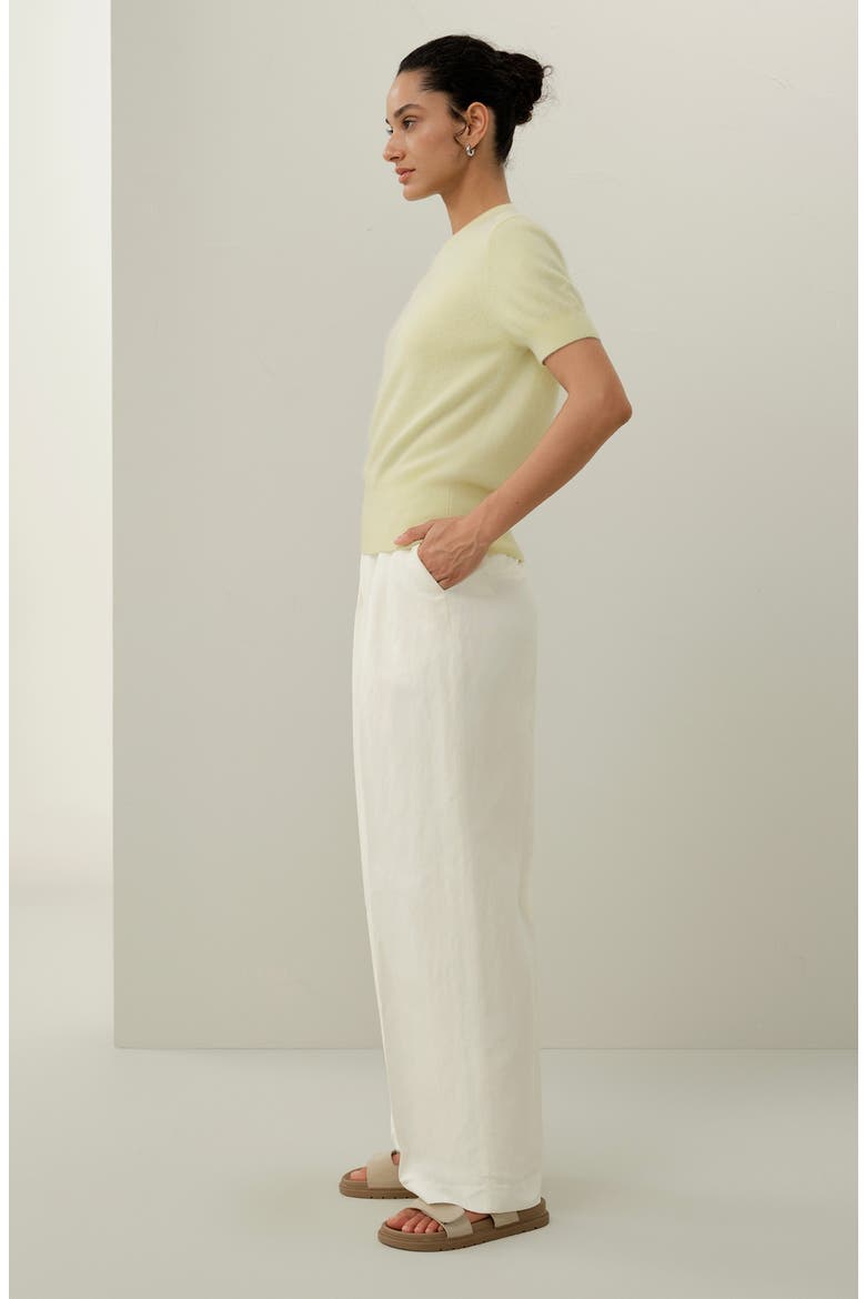 Women's Brushed Cashmere Short-Sleeve Sweater, Alternate, color, Lemon Yellow