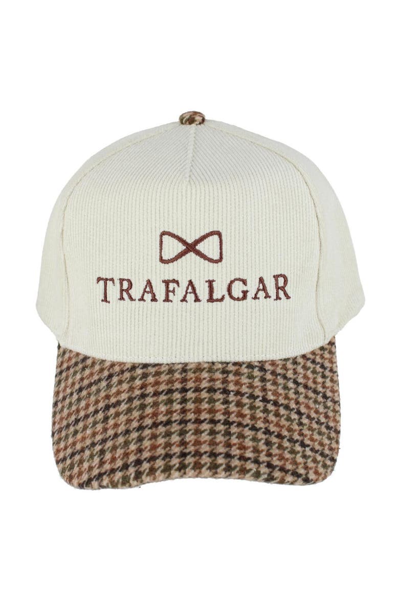 Trafalgar's 5 Panel Corduroy Baseball Hat with Plaid Brim, Main, color, Beige with Plaid Brim