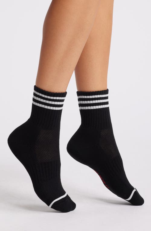 Le Bon Shoppe Girlfriend Stripe Cotton Blend Rib Quarter Socks in Black 