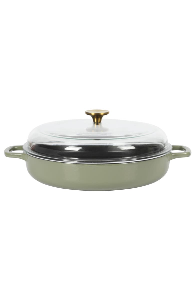 Enameled Cast Iron 7-in-1 Multipurpose Braiser Pan with Borosilicate Glass Lid, Alternate, color, Green