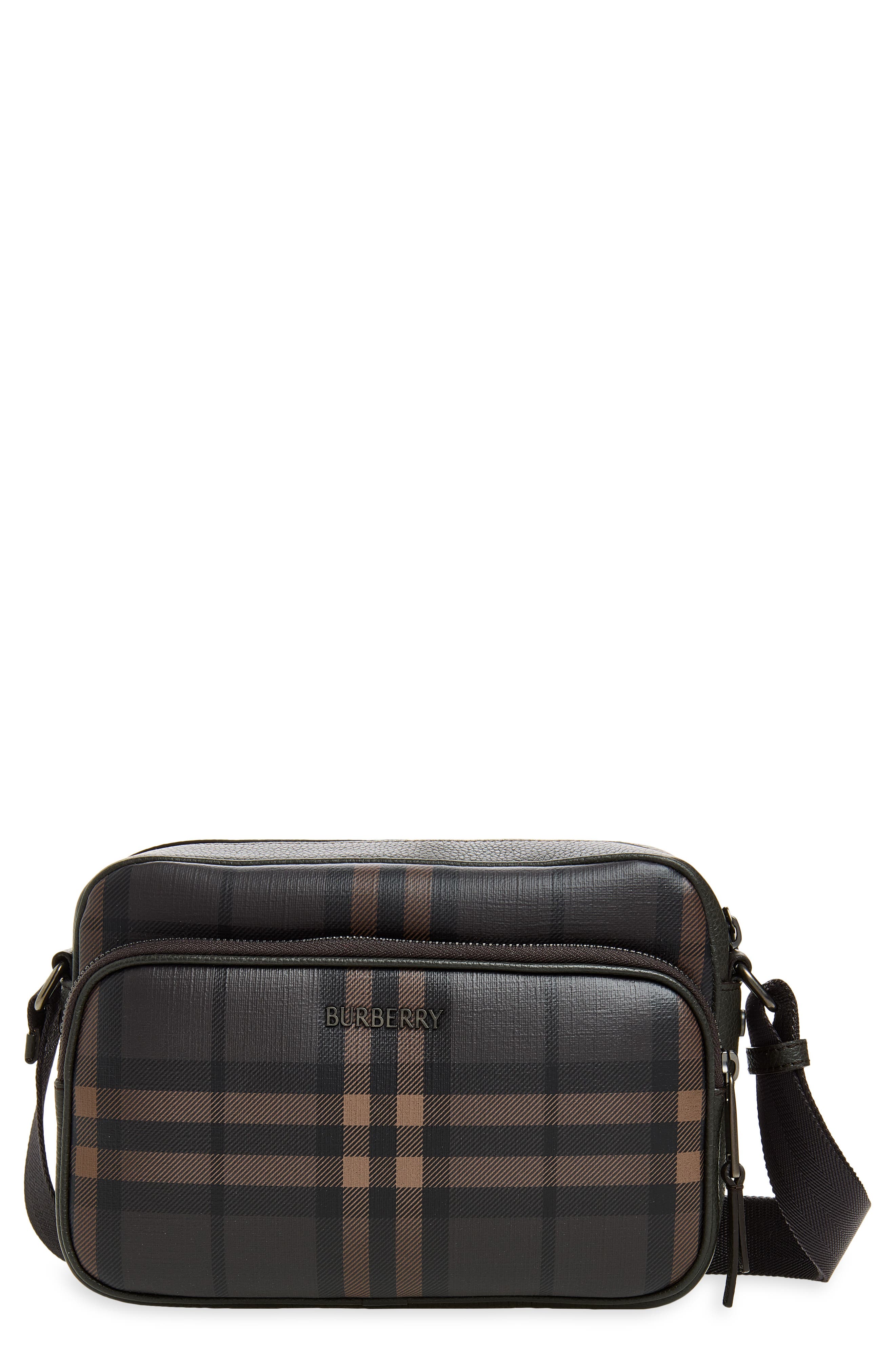 City Check Pocket Crossbody Bag, Main, color, DARK BROWN
