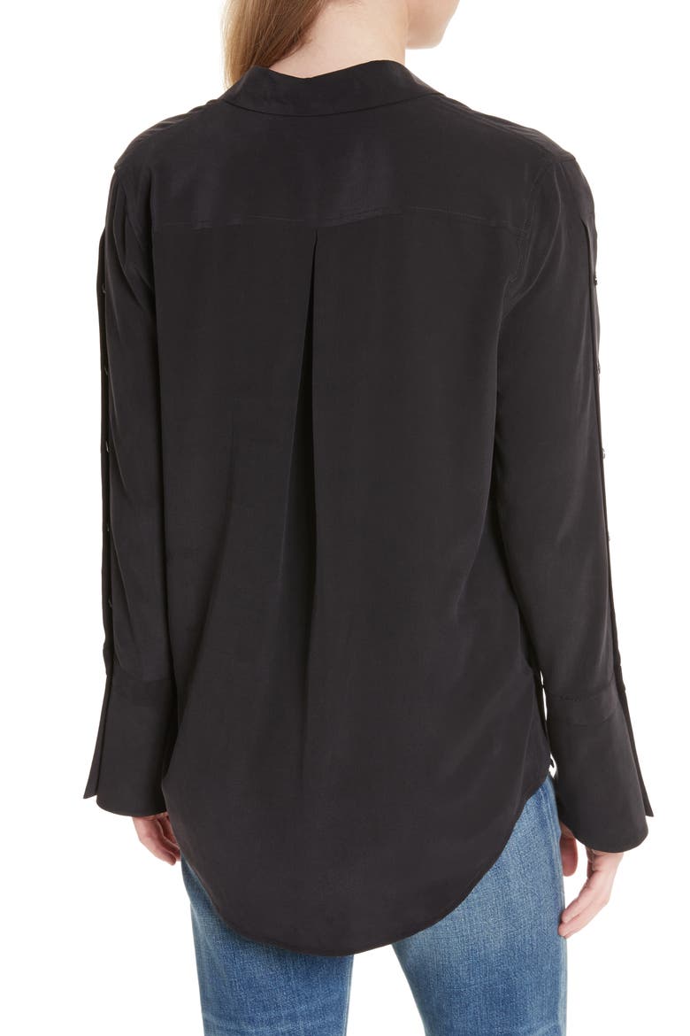 Rossi Button Detail Silk Shirt, Alternate, color, BLACK