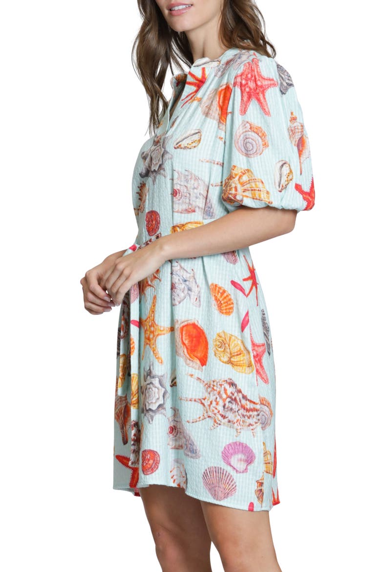 Tie Waist Puff Sleeve Dress, Alternate, color, AQUA