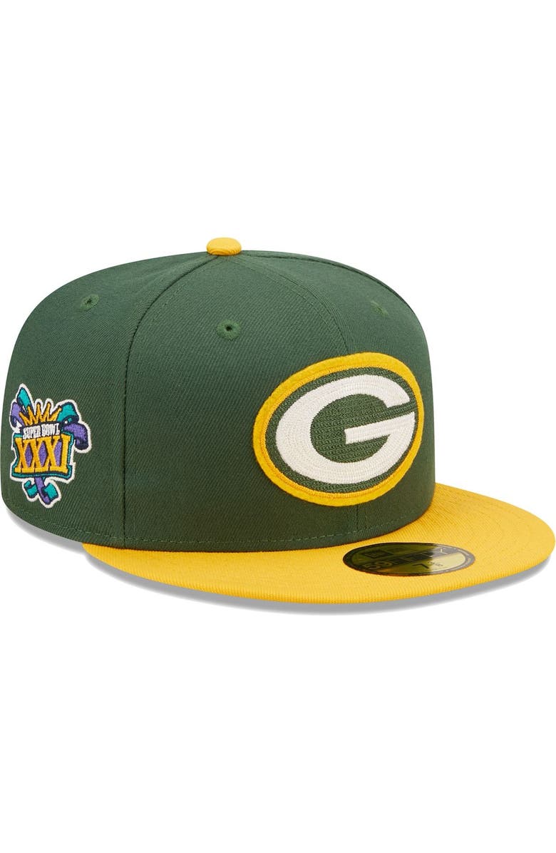 New Era Men's New Era Green/Gold Green Bay Packers Super Bowl XXXI Letterman 59FIFTY Fitted Hat, Main, color,