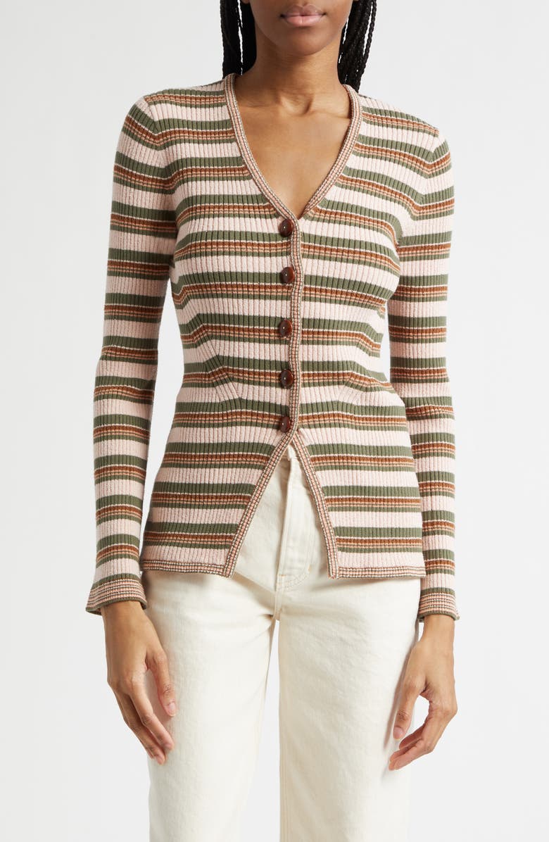 Veronica Beard Grazia Stripe Cardigan, Main, color, Pink Shell Stone Army