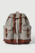 Brunello Cucinelli Virgin wool, alpaca and cashmere flannel field backpack with grained calfskin inserts