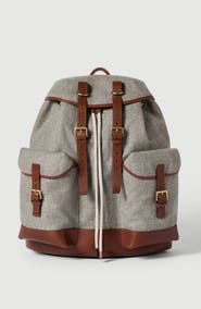 Brunello Cucinelli Virgin wool, alpaca and cashmere flannel field backpack with grained calfskin inserts