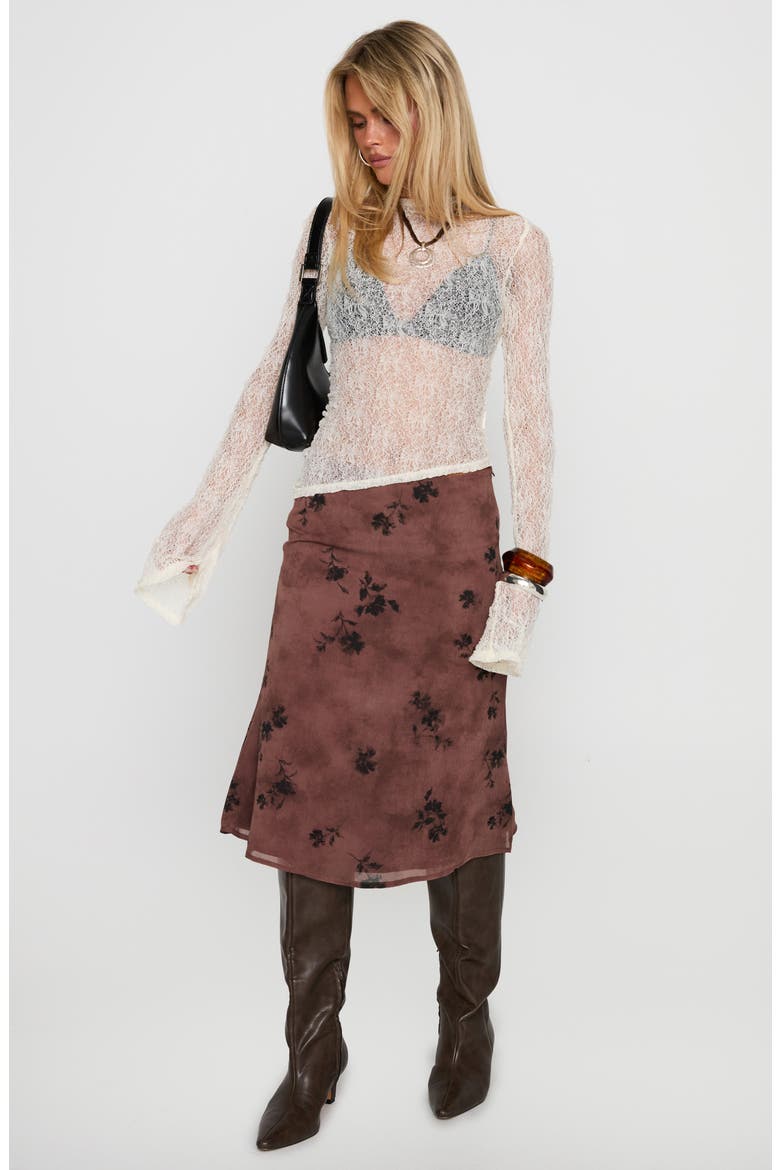 Moses Floral Midi Skirt, Alternate, color, BROWN