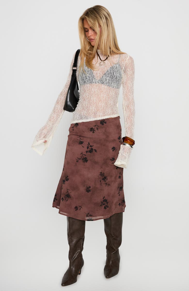 Princess Polly Moses Floral Midi Skirt, Alternate, color, Brown