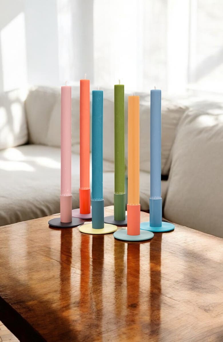 BRITISH COLOUR STANDARD Set of 6 Tall Two-Tone Candleholders, Alternate, color, Blue Multi-Coloured