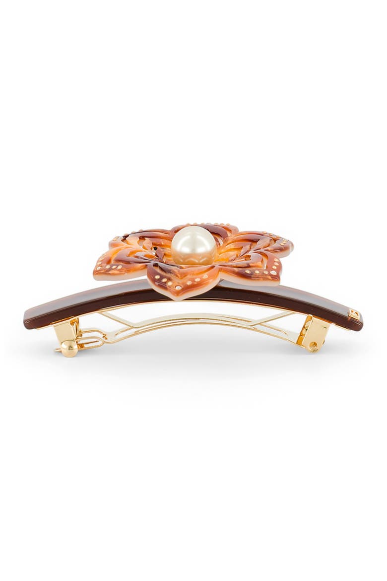 Aphrodite Floral and Pearl Acetate Barette, Alternate, color, Brown
