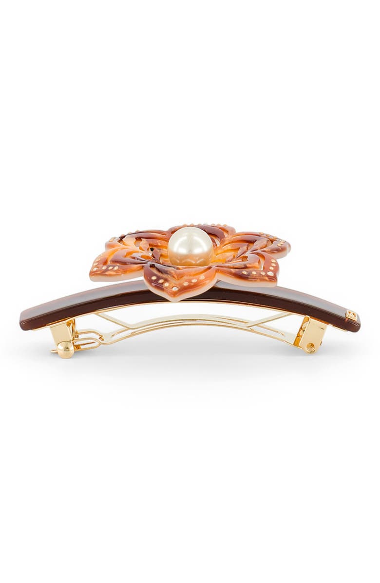 Alexandre de Paris Aphrodite Floral and Pearl Acetate Barette, Alternate, color, Brown