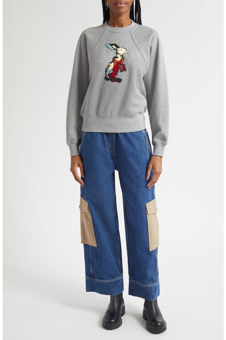 Patchwork Wide Leg Elastic Waist Cargo Jeans, Alternate, color, INDIGO MULTI