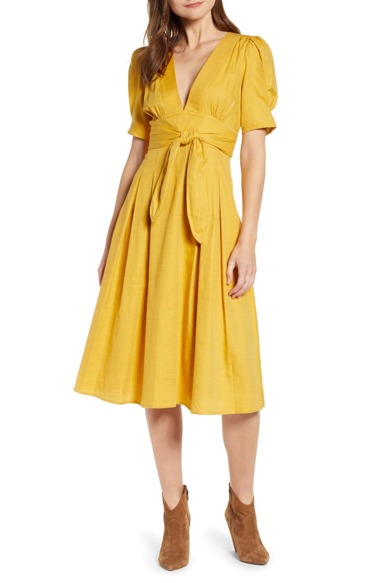 Tie Waist Dress, Main, color, CITRINE