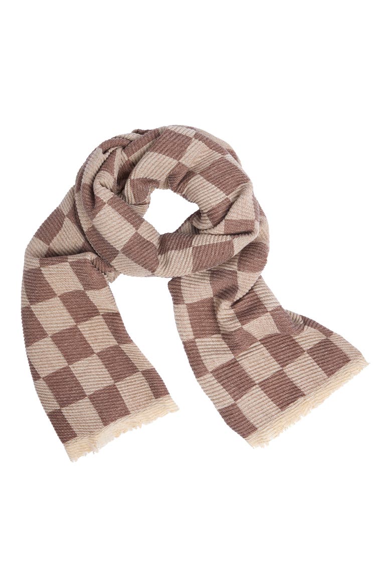 Fringe Checker Scarf, Alternate, color, BROWN