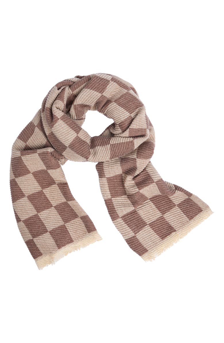 SAACHI Fringe Checker Scarf, Alternate, color, Brown