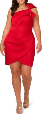 Adrianna Papell Bow One Shoulder Stretch Satin Sheath Dress