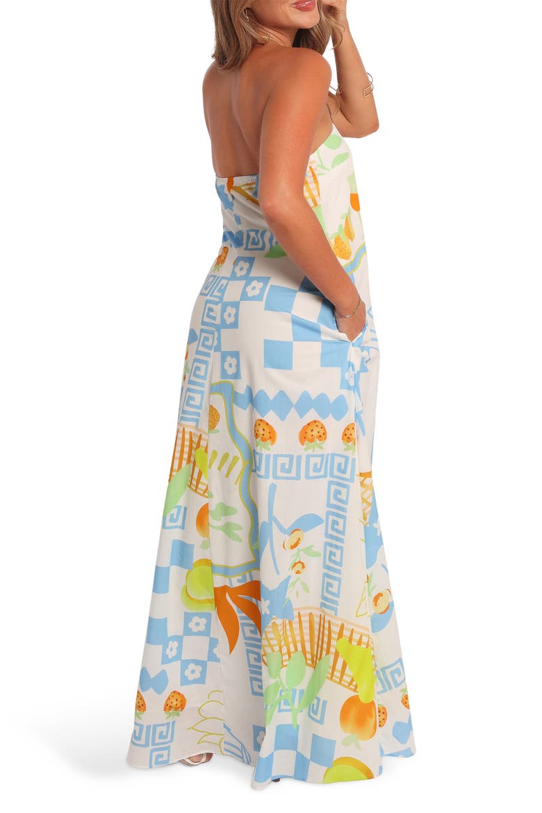 Kaelani Printed Strapless Cotton Maxi Dress, Alternate, color, BLUE MULTI PRINT